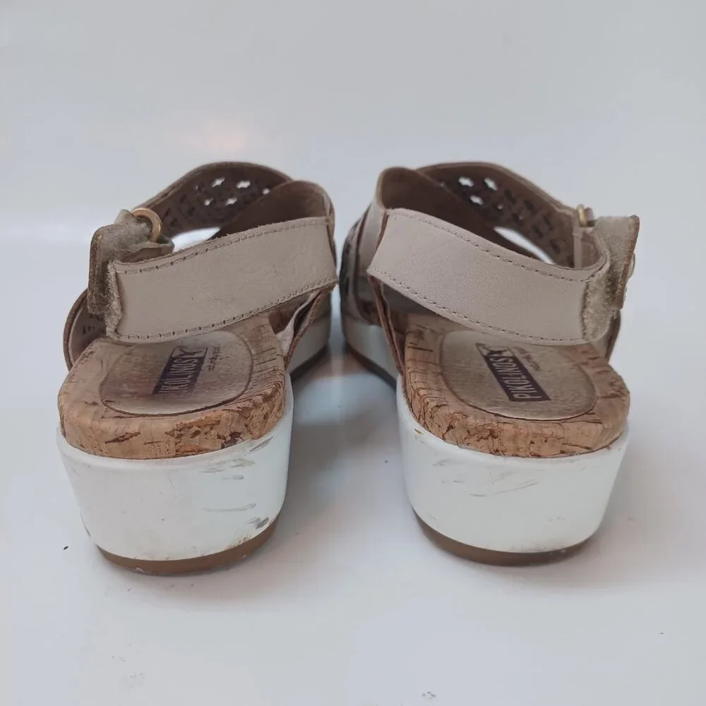 Pikolinos Wedge Sandals Neutral Beige Adjustable Womens US 10‎ or 40
